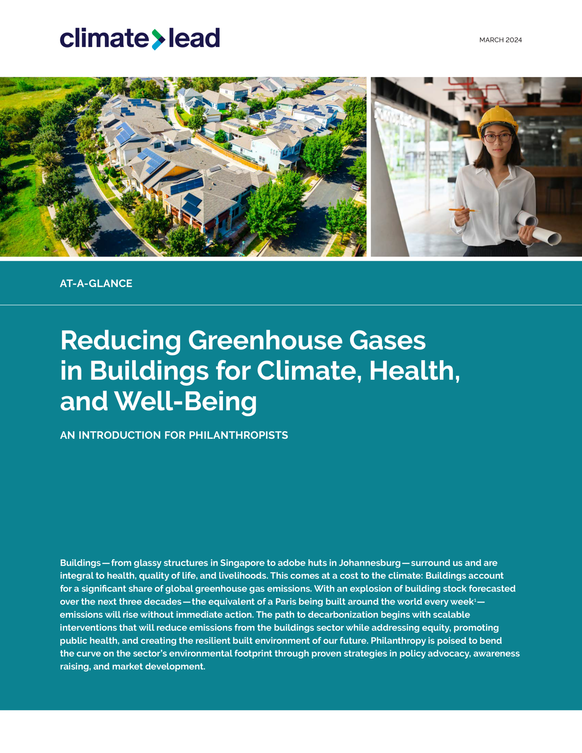 The first page of our Reducing Greenhouse Gases in Buildings for Climate piece