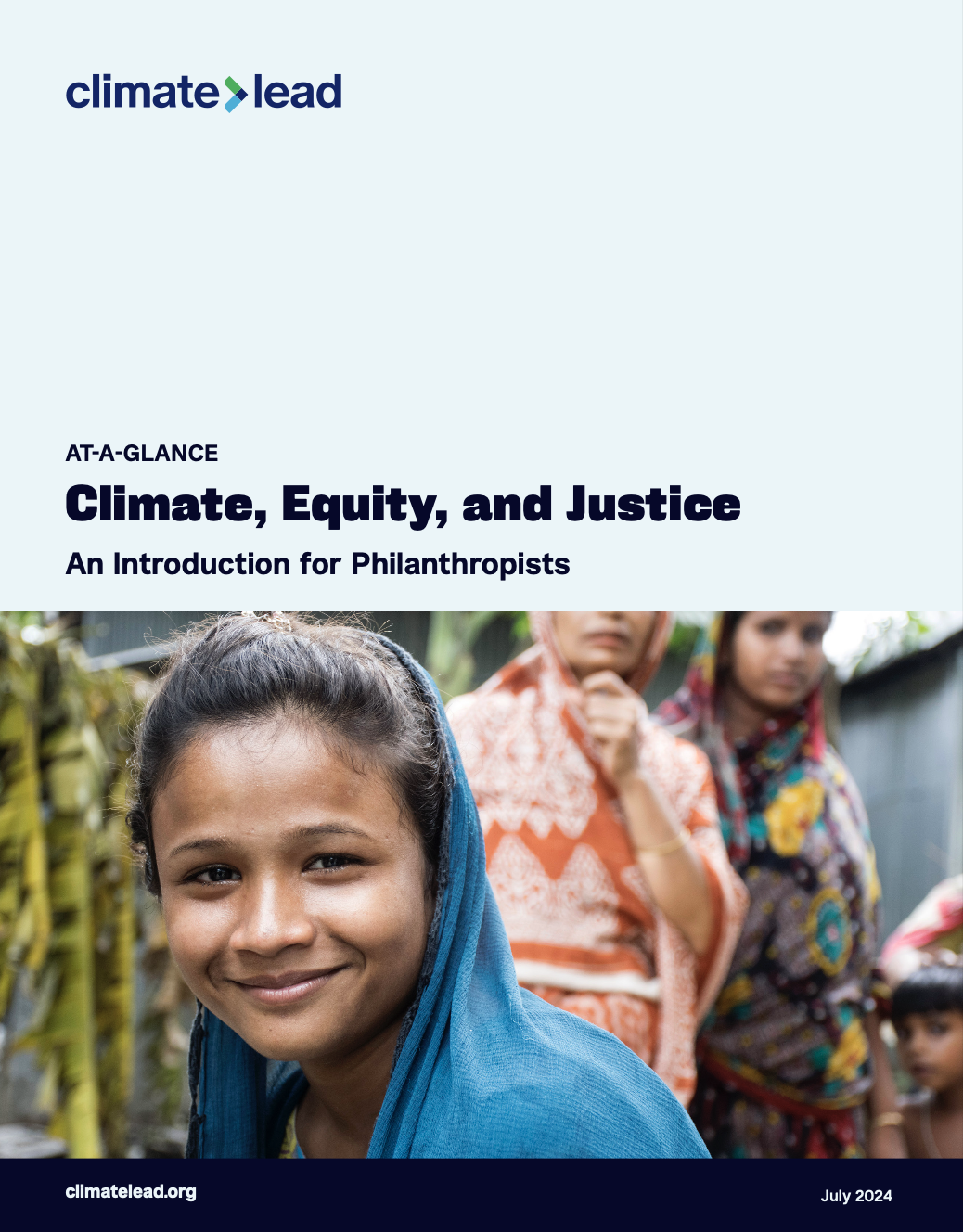 The first page of our Climate, Equity, and Justice At-a-Glance piece